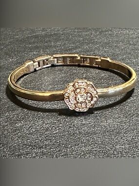 Anne Klein Gold-Tone Camellia Flower Hinged Cuff Bracelet